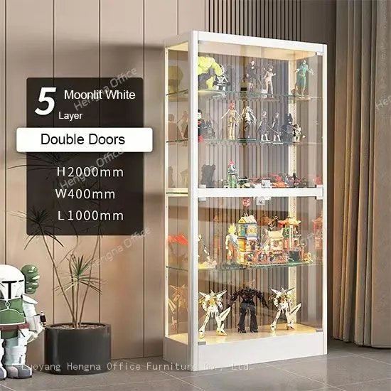 Moonlit white display cabinet in contemporary retail setting