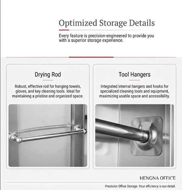 Bottom drain hole in stainless steel cleaning cabinet