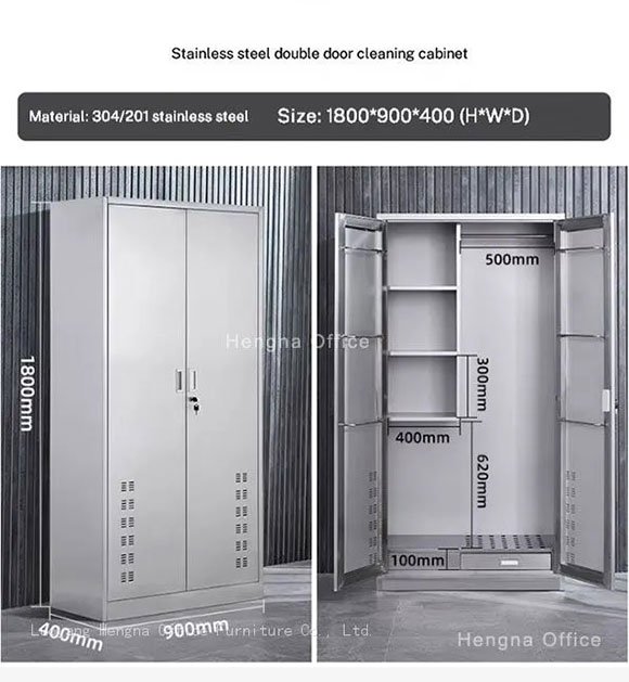 Stainless steel cleaning cabinet with drainage double door
