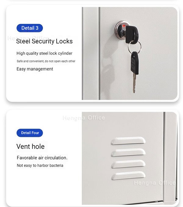 Slotted ventilation holes on steel locker door for air circulation