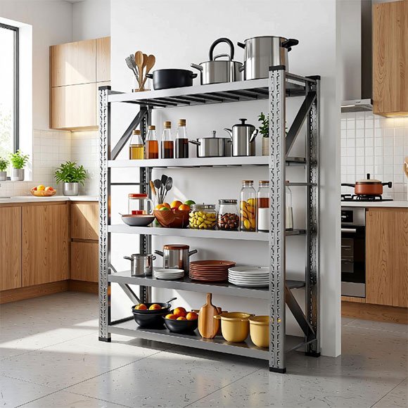 4 tier stainless steel shelving unit, boltless frame with snap-on assembly, 201 or 304 grade
