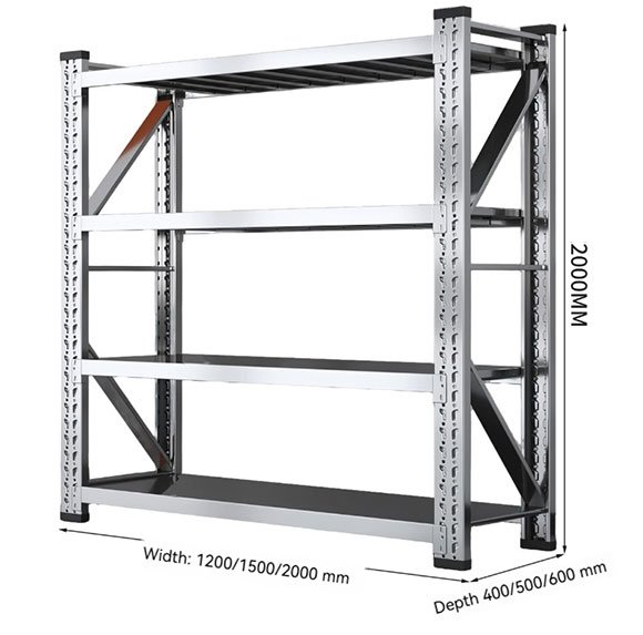 304 stainless steel shelving dimensions: 2000mm height, 1200/1500/2000mm width, 400/500/600mm depth
