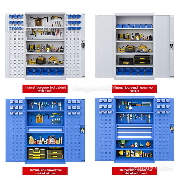 Open heavy duty tool cabinet showing drawer configuration with tools organized for mining workshop use