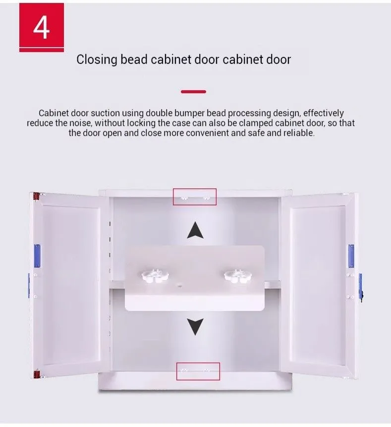 Interior of PP acid cabinet showing chemical-resistant shelves